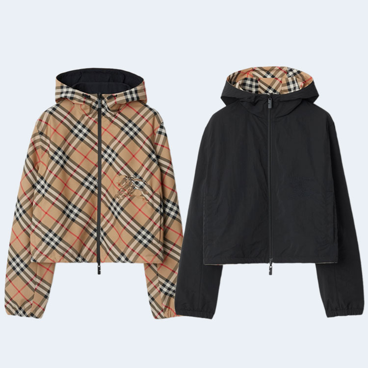 버버리 크롭 리버시블 체크 재킷