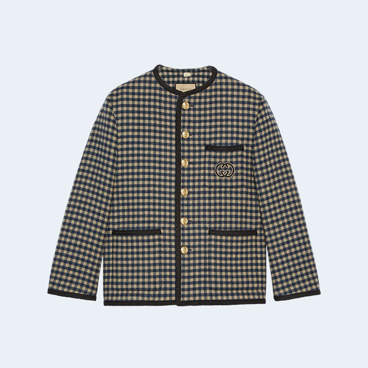 구찌 인터로킹 G 울 깅엄 재킷