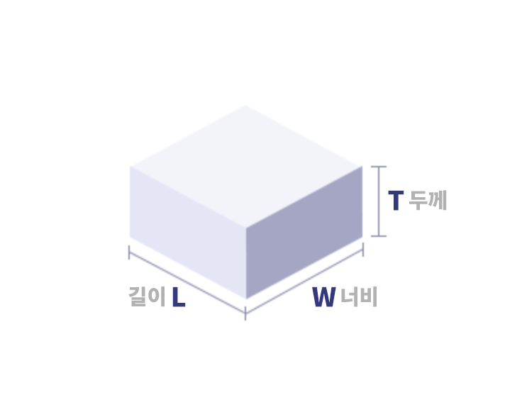 보도블록 제품의 사이즈 표기 예시