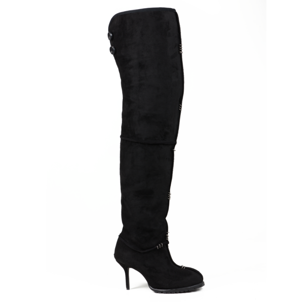 【604SERVICE】 PIERCED THIGH-HIGH SUEDE SHEARLING BOOTS Pierced Thigh-High Suede Shearling Heeled Boots ( Made-to