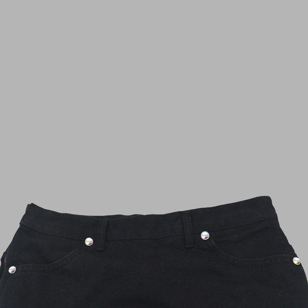 LAYERED DENIM SKIRT PANTS (BLACK) : THE MUSEUM VISITOR
