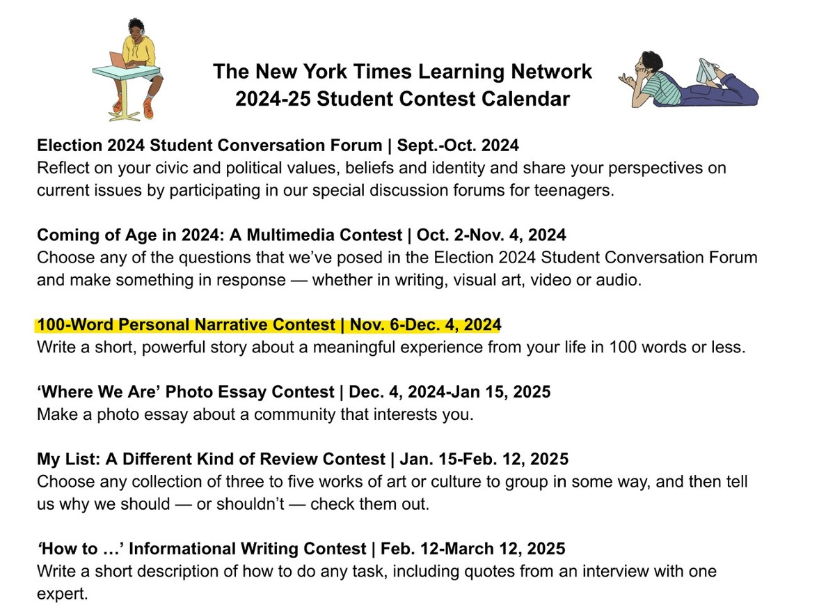 2024년 뉴욕타임스 100-Word Personal Narrative Contest 참가 : AIM Language ...