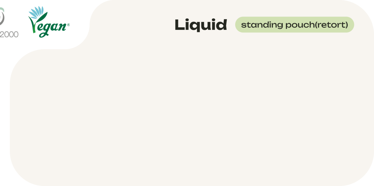 <p style="float: right; margin: 0 20px 20px 50px; line-height: 2; width: 460px;">— <strong>Retort</strong><br>— <strong>Standing Pouch</strong> 180ml~200ml</p>