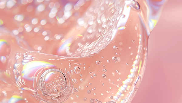 점성을 띈 액체를 클로즈업한 이미지입니다. 작은 기포들이 군집을 이루고 있는 모습도 보여집니다.