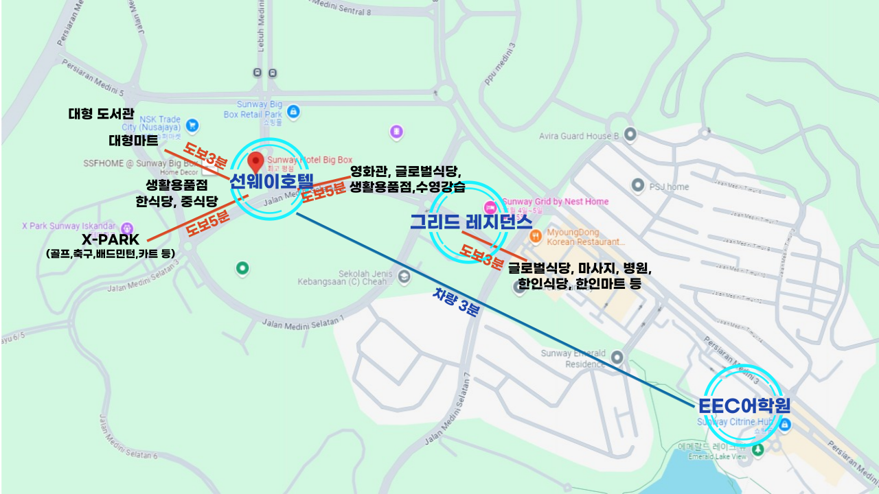 조호바루 한달살기 그리드 레지던스 주변 지도