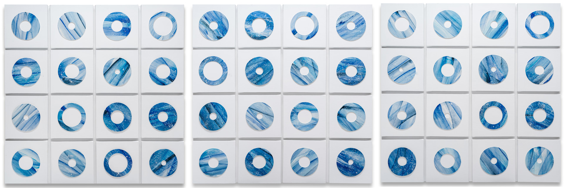 따로 또 같이, Blue_Together, Yet Apart. Ceramic, acrylic on canvas. 97x300cm