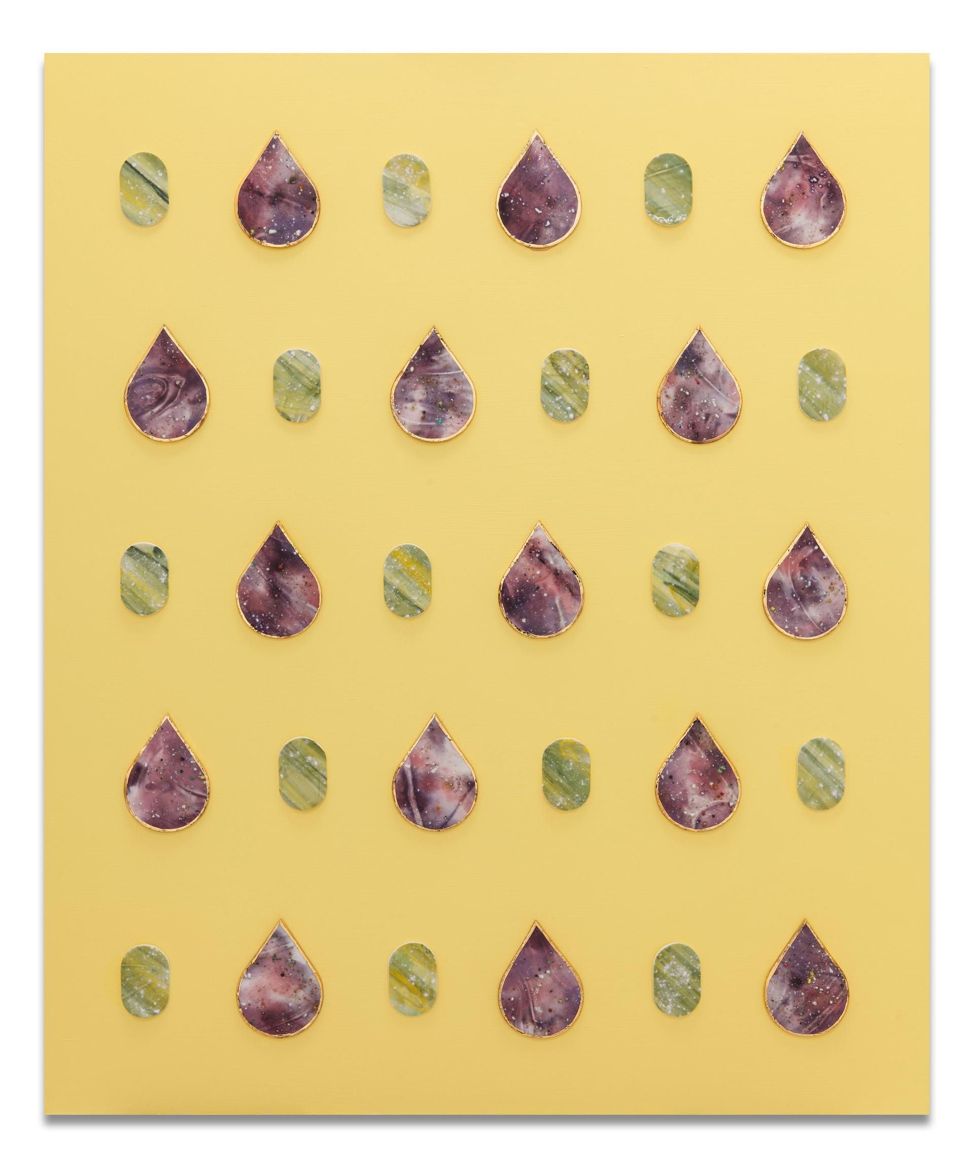 봄비 Spring rain. ceramic, 24k gold, acrylic on wood. 60.5x73cm