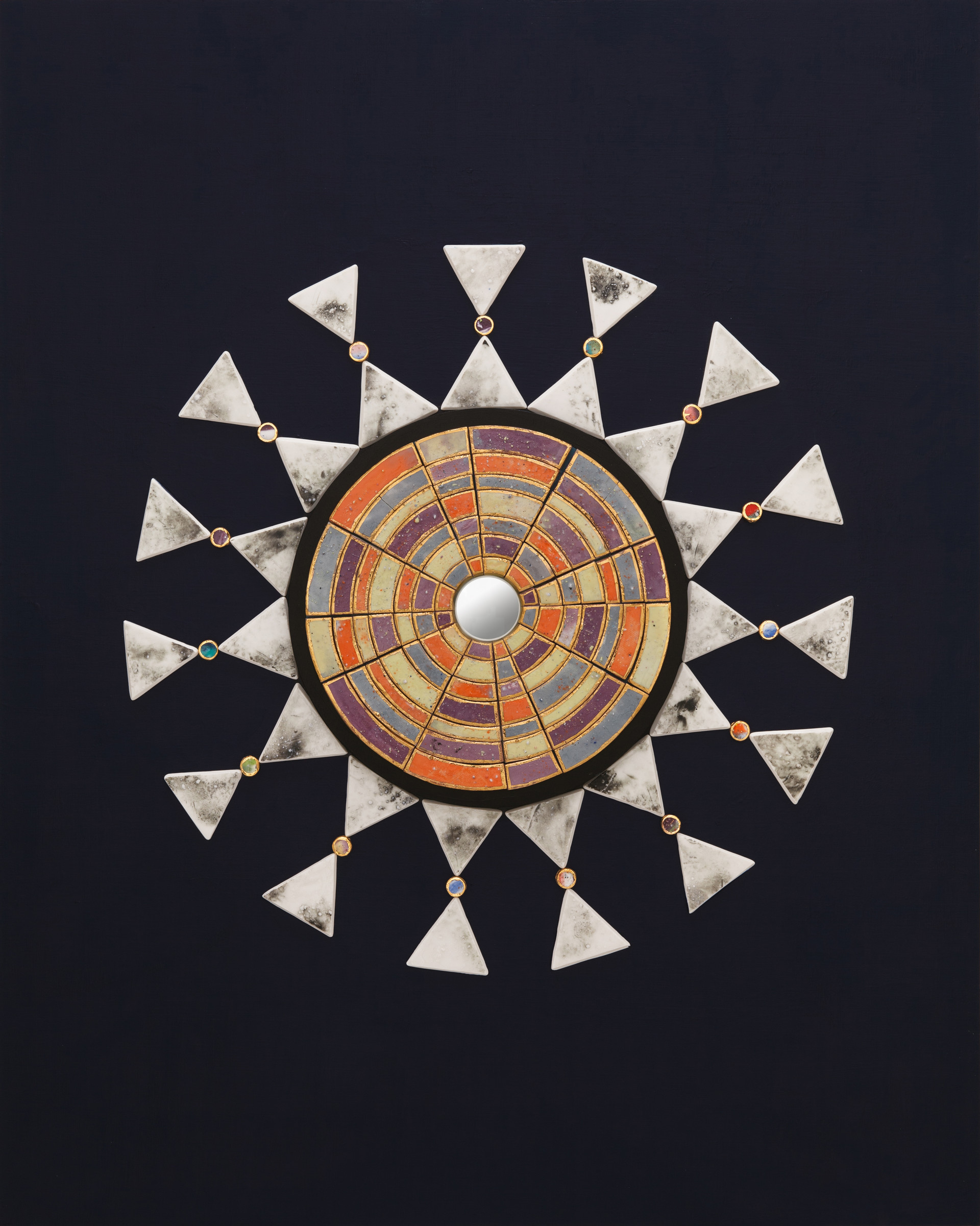 우주의 왕 _ King of the universe. ceramic, acrylic, mirror on wood. 72.5x90.5cm