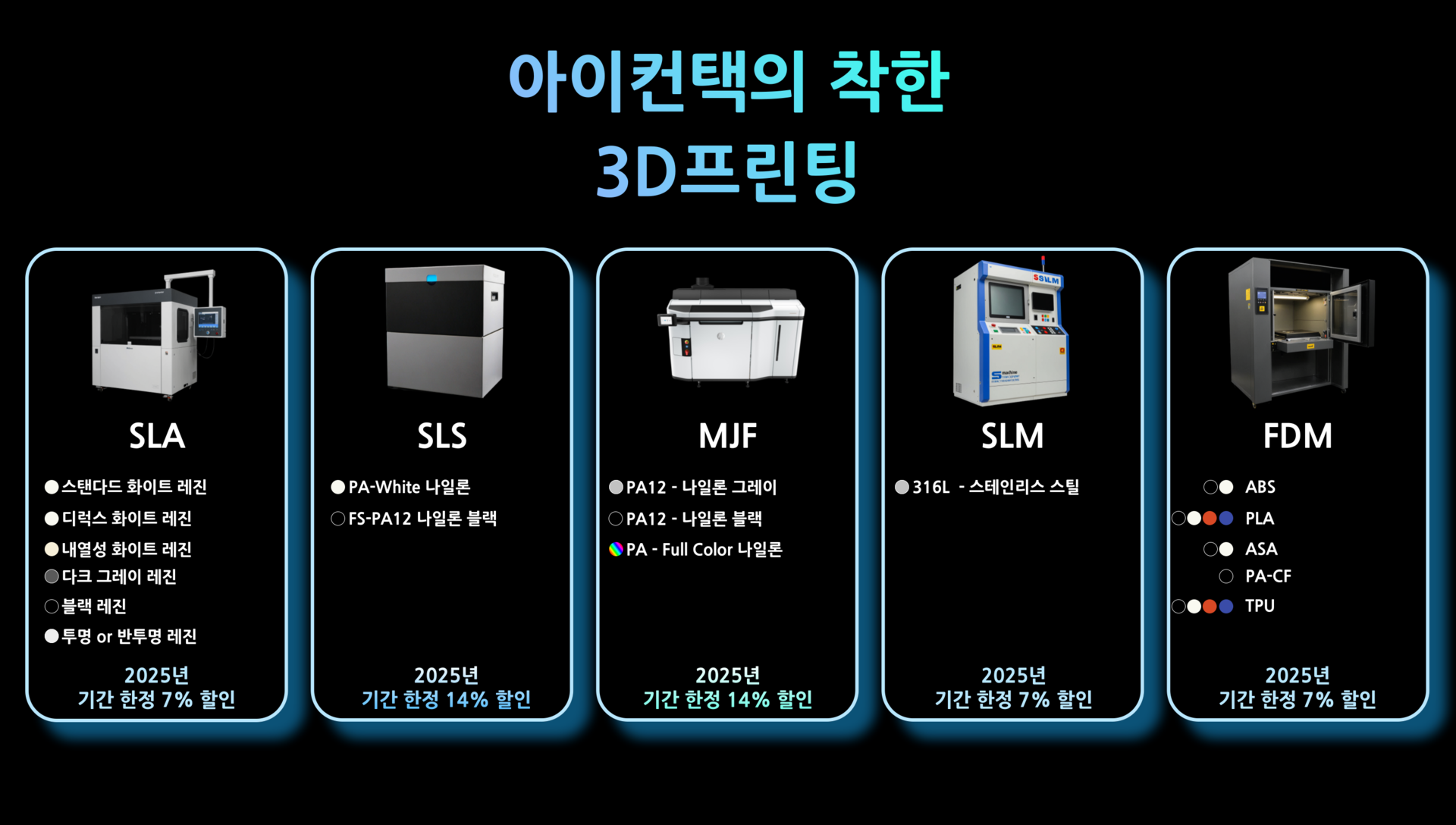 아이컨택의 착한 3D프린팅 SLA SLS MJF SLM FDM