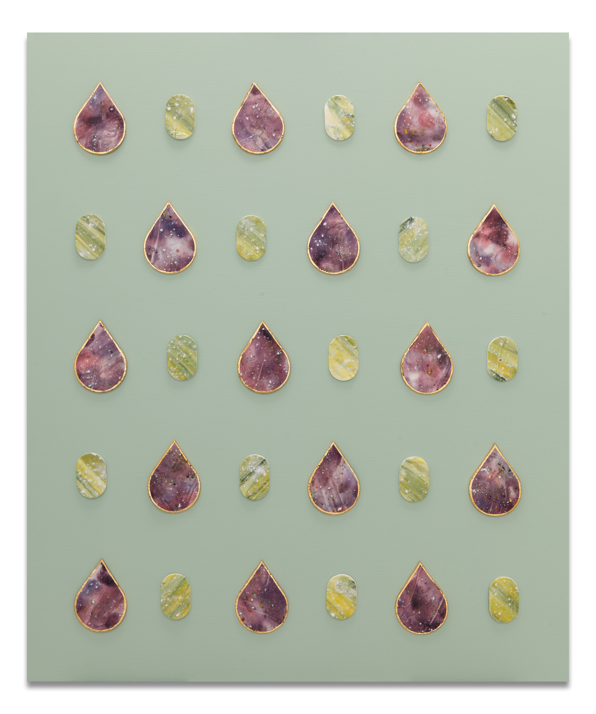 봄비 Spring rain. ceramic, 24k gold, acrylic on wood. 60.5x73cm