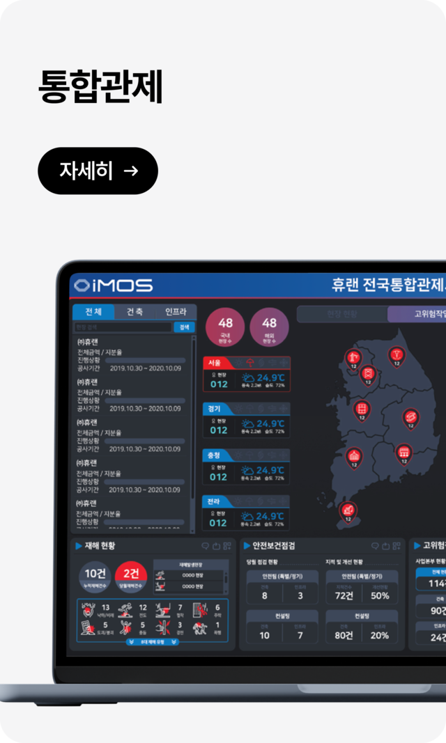 전국 산업현장을 통합 모니터링하는 iMOS 통합관제 시스템-실시간 안전정보, 경보알림, 데이터 시각화 기능 제공