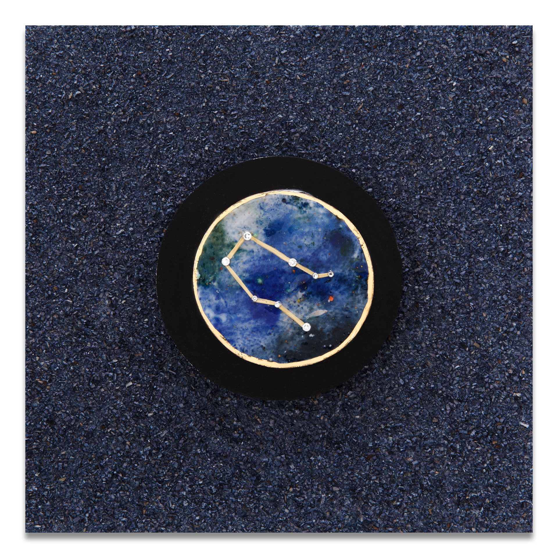 별자리 _ Constellation. ceramic, 24k gold, swarovski on wood. 22 x 22cm