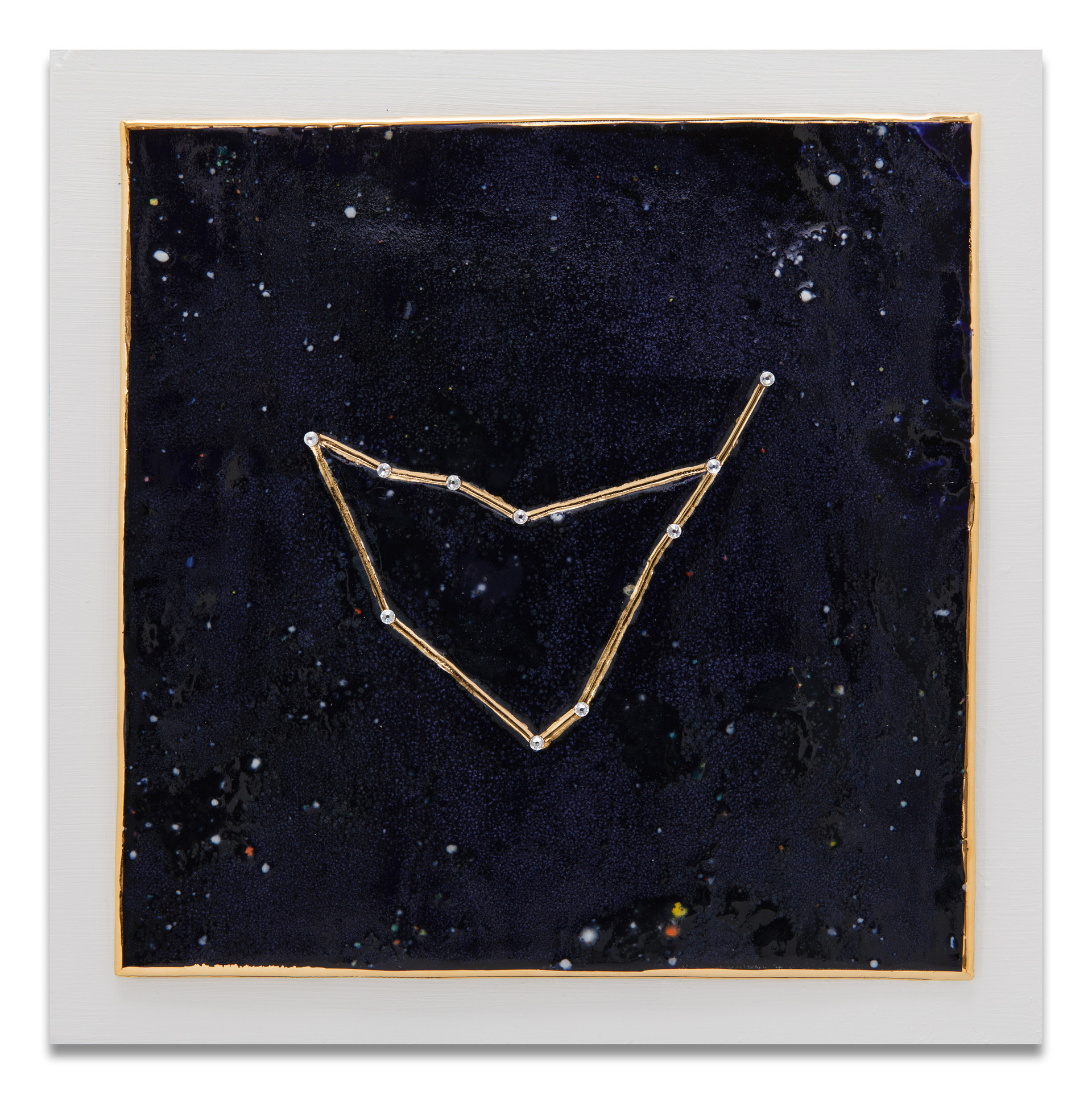 별자리 _ Constellation. ceramic, 24k gold, swarovski on wood. 22 x 22cm