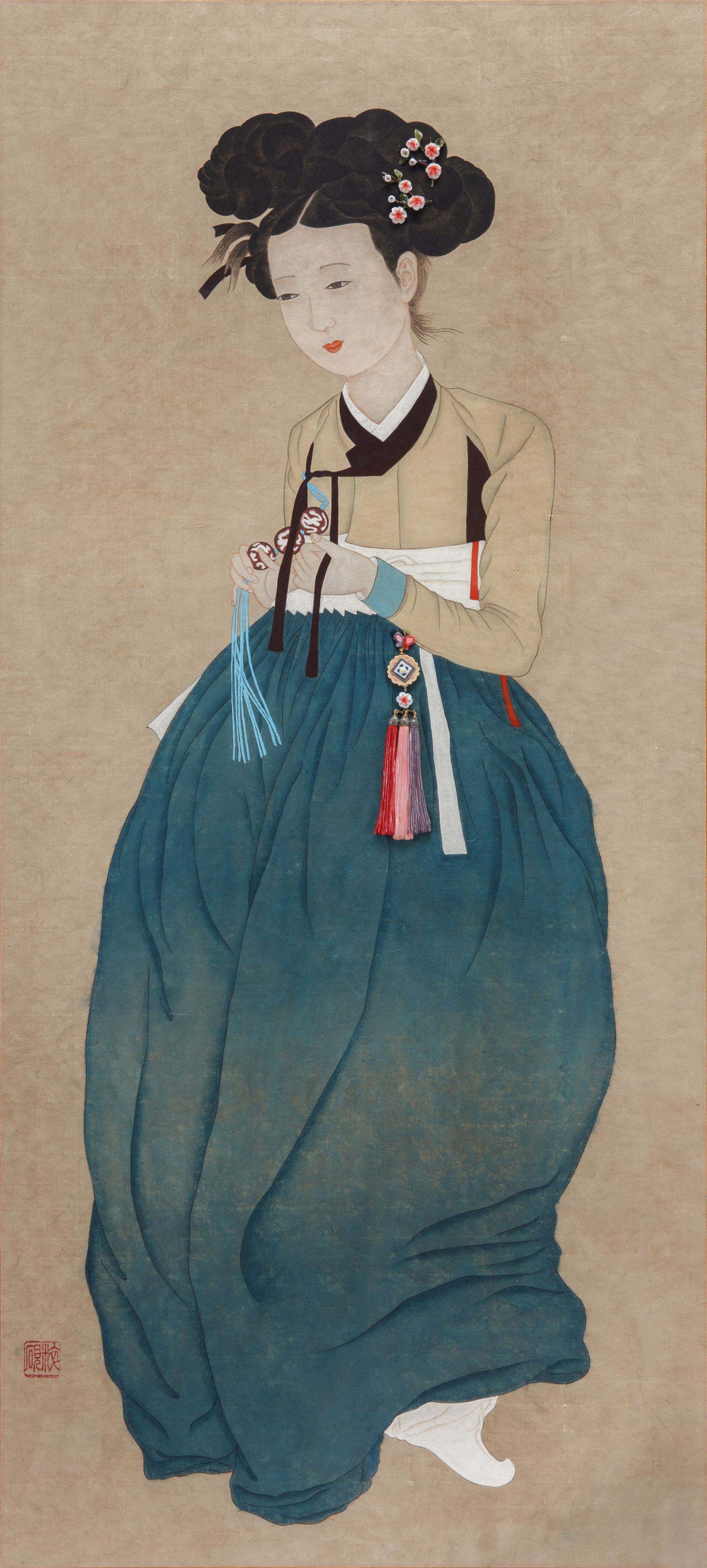 미인도. ceramic, colors on paper. 65x123.5cm