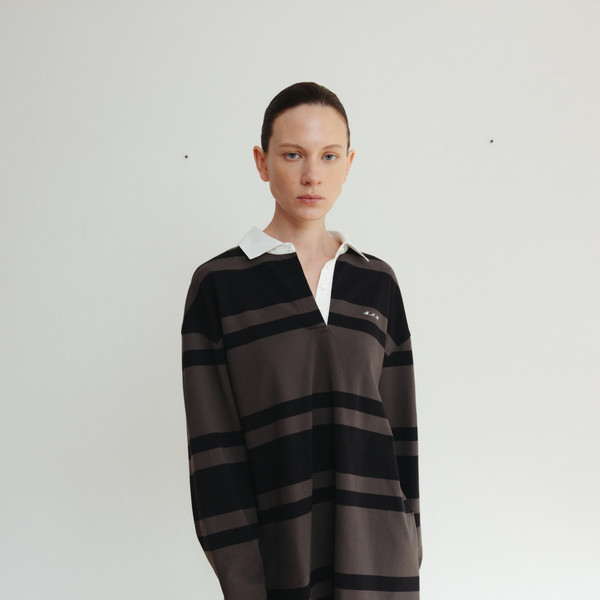 Striped collar t-shirt (khaki) : MONOHA