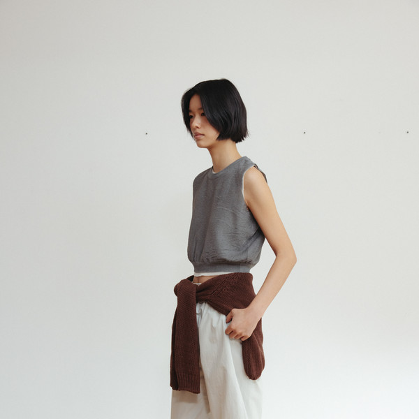 Cotton curve banding pants (light gray / dark gray) : MONOHA