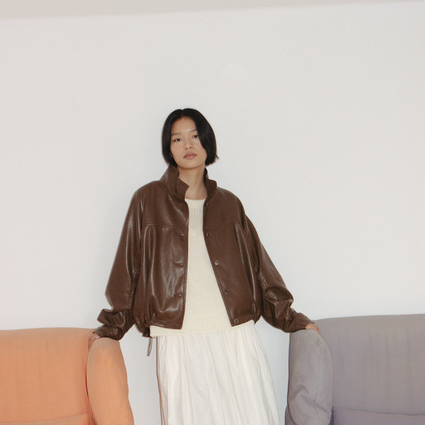 Volume band skirt (ivory / dark gray) : MONOHA