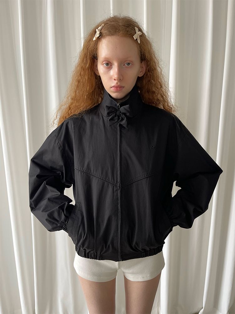 PFF GIRL Black Washable Cotton Bow Zipper Jacket : 유스키트 YOUTHKIT