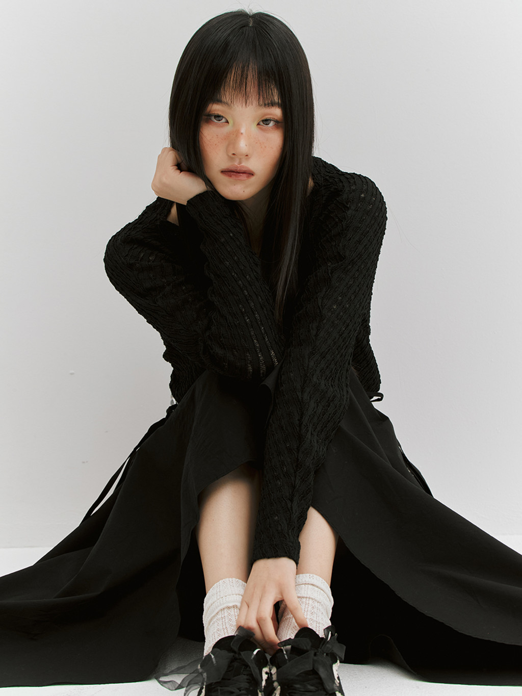 ★MEENDERI★SHIRRING RIBBON LONG SKIRT - BLACK★正規品/人気 MUSINSA | MEENDERI SHIRRING RIBBON LONG SKIRT - BLACK