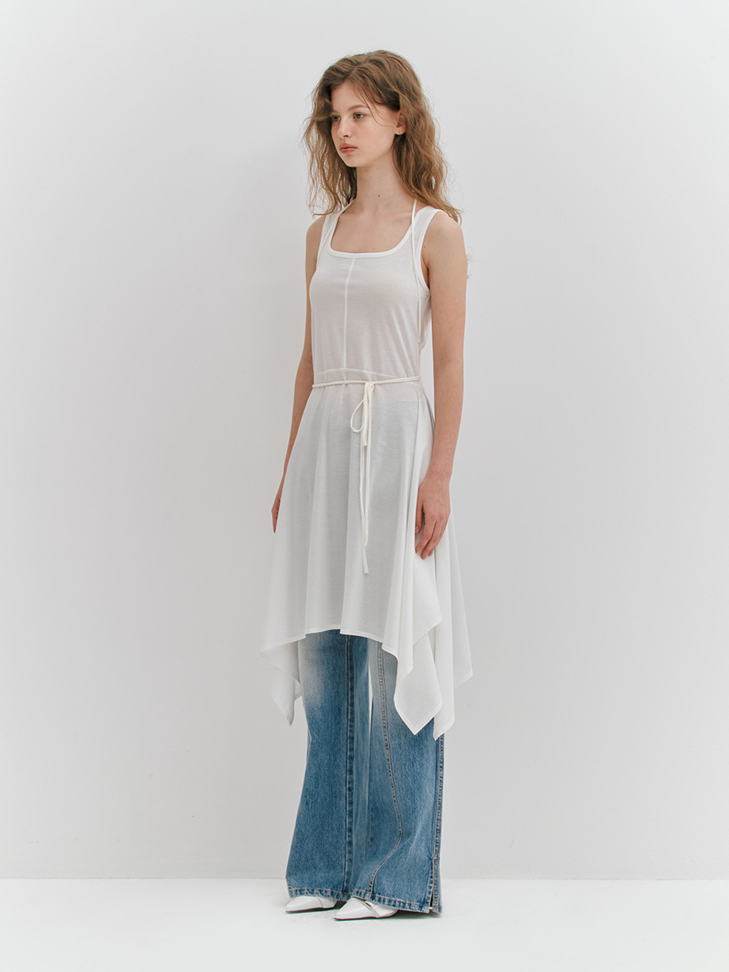 MUSINSA | MEENDERI STRAP CUTTING JERSEY DRESS - WHITE