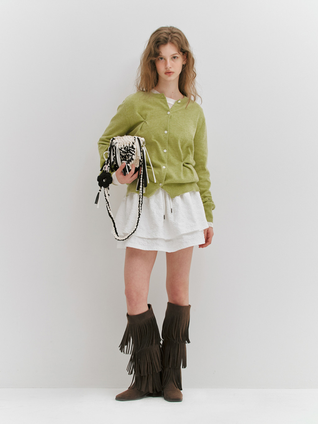 ★MEENDERI★FLOWER SHIRRING LAYERED SKIRT - WHITE★正規品 FLOWER SHIRRING LAYERED SKIRT - WHITE : MEENDERI | 민더리