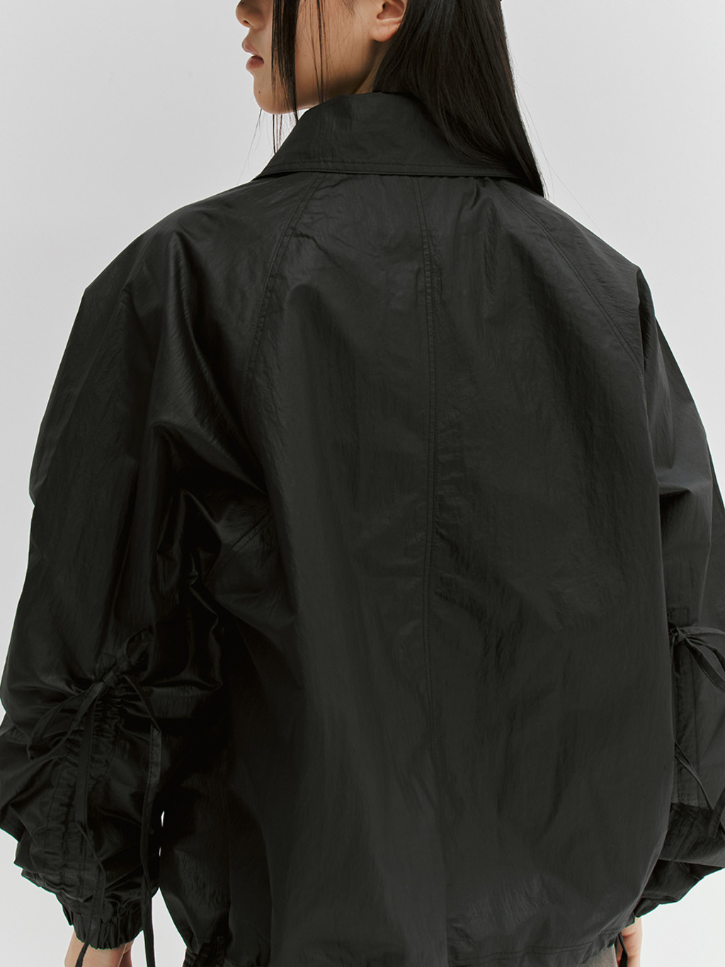 MEENDERI] SHIRRING RIBBON JACKET - BLACK