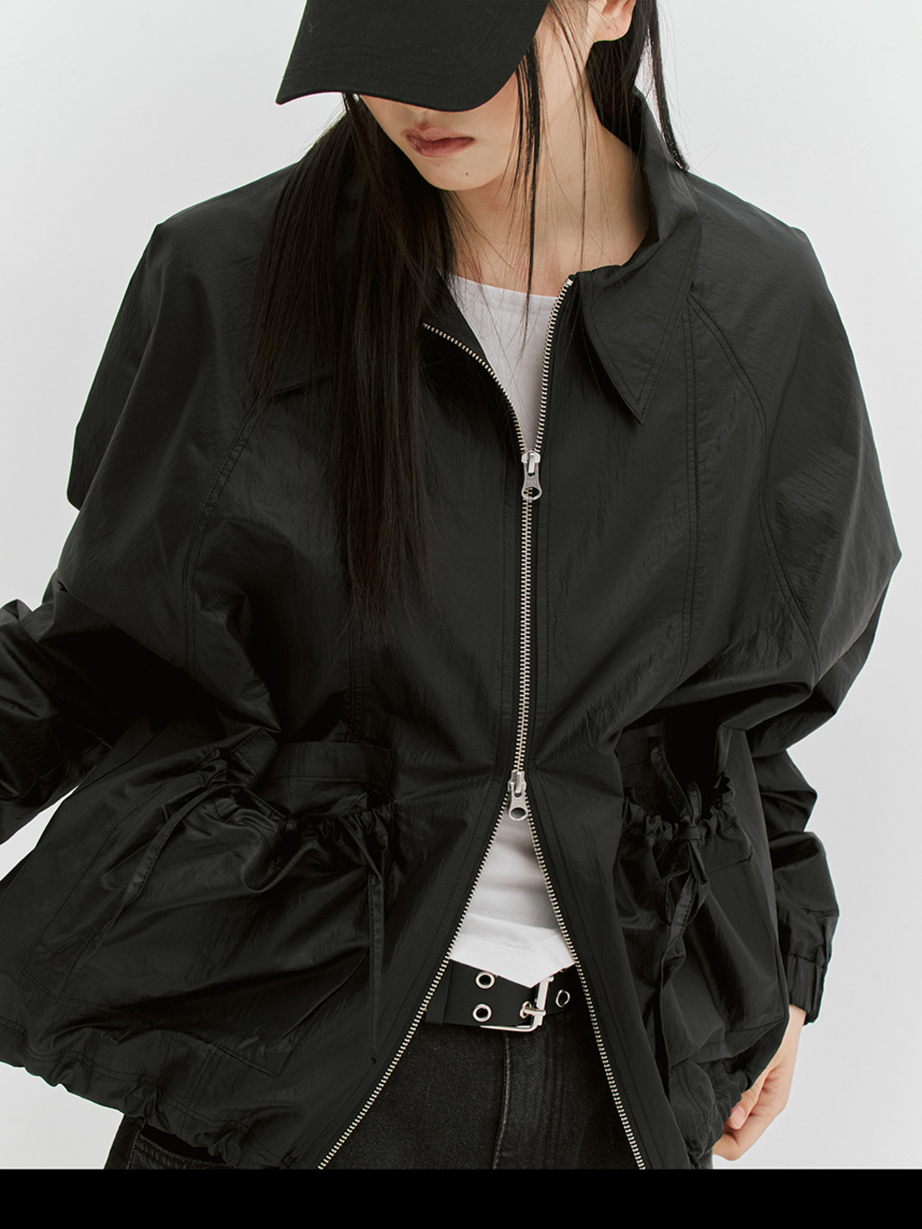 ★MEENDERI★SHIRRING RIBBON JACKET - BLACK★正規品/直送料込 MEENDERI] SHIRRING RIBBON JACKET - BLACK