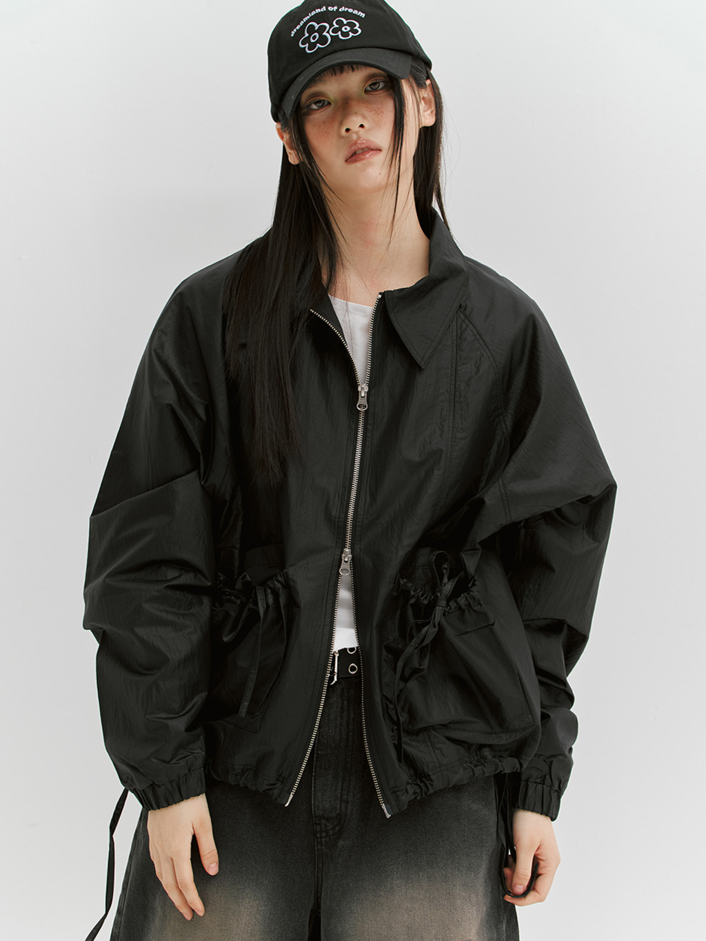 ★MEENDERI★SHIRRING RIBBON JACKET - BLACK★正規品/直送料込 MEENDERI] SHIRRING RIBBON JACKET - BLACK