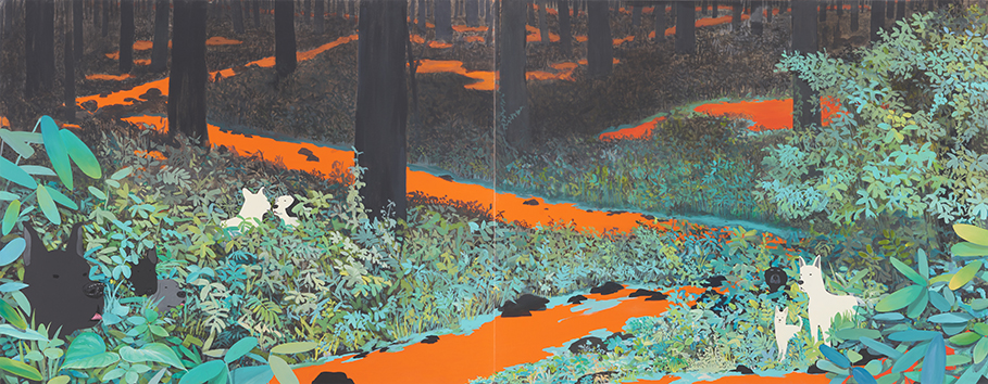 S#12_빛드는 슾 밤 91 x 234cm 광목에 아크릴릭 과슈 2020