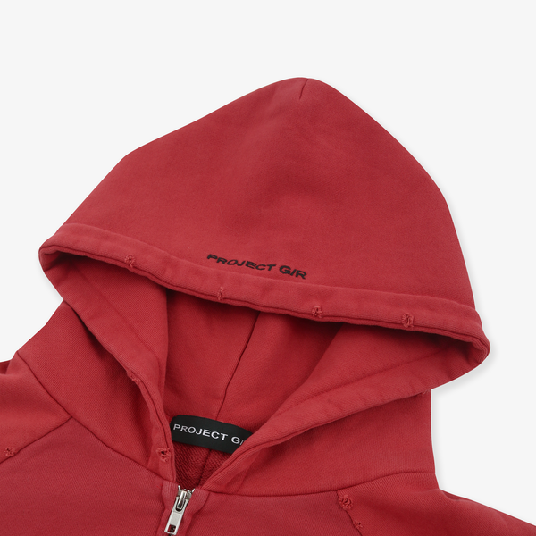 RECONSTRUCTED FOLDED ZIP HOODIE - RED : PROJECT G/R