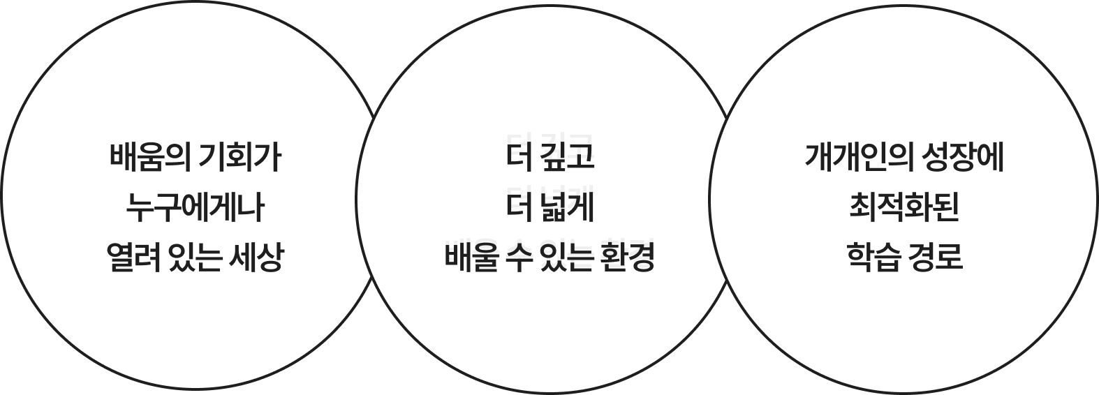배움의 기회가 누구에게나 열려 있는 세상,더 깊고 더 넓게 배울 수 있는 환경,개개인의 성장에 최적화된 학습 경로