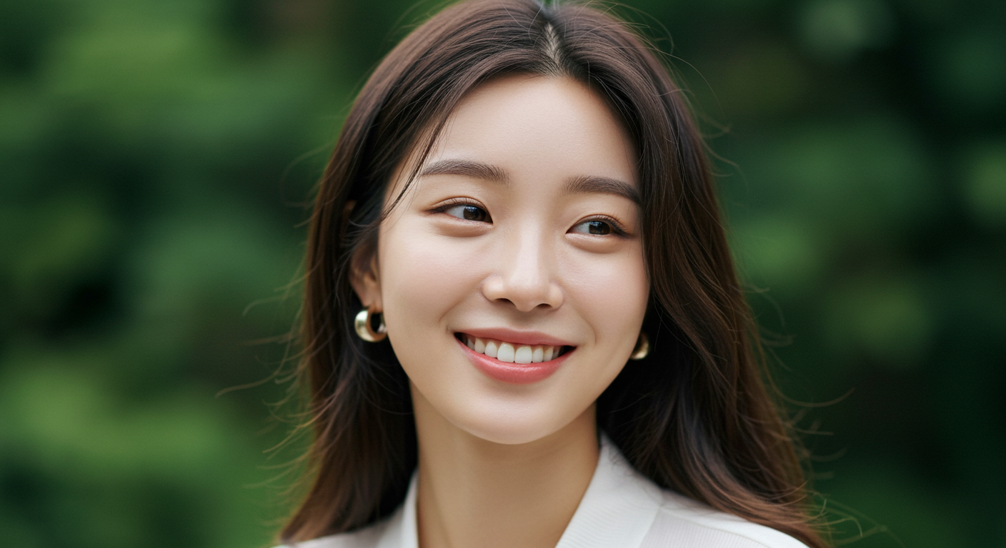 천안 스노우의원 색소 치료 안내 이미지. 야외에서 미소 짓는 여성