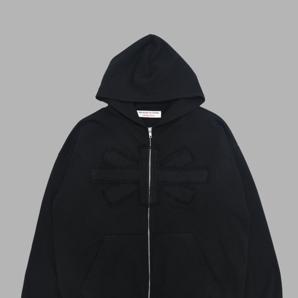 【THE MUSEUM VISITOR】 PATCHWORK WASHED ZIPUP HOODIE /追跡付 PATCHWORK WASHED ZIPUP HOODIE (BLACK) : THE MUSEUM VISITOR