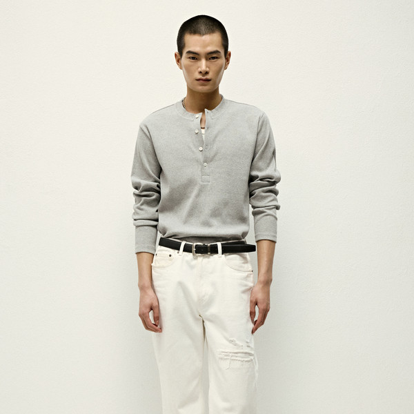 세비지) Henley Neck Jersey Long Sleeve - Grey : 세비지