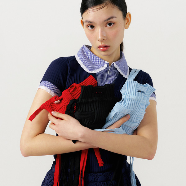 Mini Cross Bow Bag Light Pink : PLEATSMAMA: Sustainable Knit