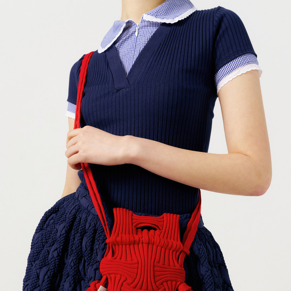 ● PLEATSMAMA ● Mini Cross Bow Bag Mini Cross Bow Bag Light Blue : PLEATSMAMA: Sustainable Knit