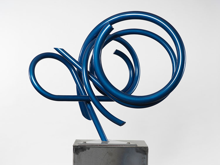 존 클레멘트 Speedway, 2023, 2” Steel Pipe, 1.25” Steel Pipe, .5” Steel Plate, New Gold Stone, 92.7x104.1x50.8cm