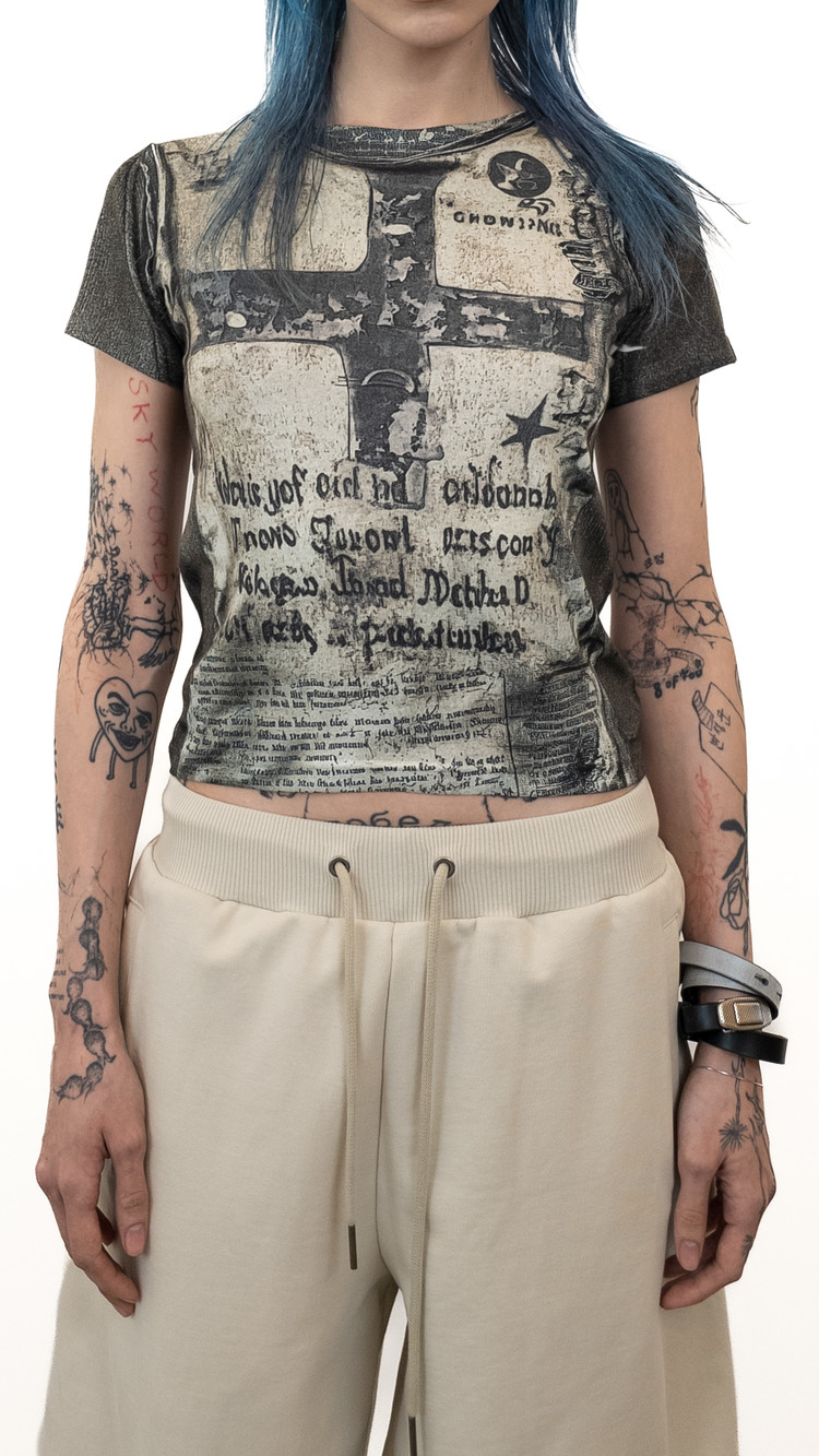 Tシャツ・カットソー [DOGMA EHKS] TROMPE L'OEIL RUGGED CROP SHORT SLEEVE TROMPE L'OEIL RUGGED CROP SHORT SLEEVE KHAKI : DOGMA EHKS