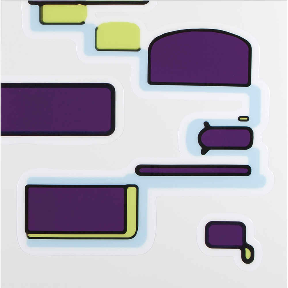 브래드 햄튼 Chill Roll, 2013, Ink, puffy stickers on aluminum panel, 101.6x101.6cm