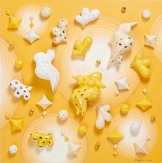 <br><b style="font-size:20px;">청정불국토(淸淨佛國土)2-무아(無我)</b><br>80 x 80 cm<br>Ceramic on wood<br>2024
