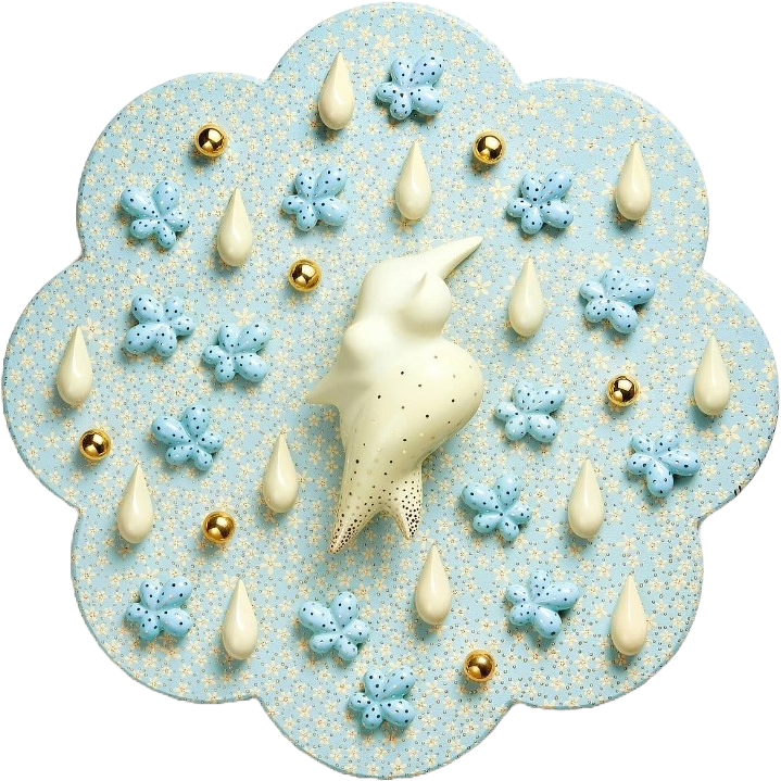 <br><b style="font-size:20px;">Pure land(flower)10</b><br>58 x 58 cm<br>Ceramic on wood<br>2024