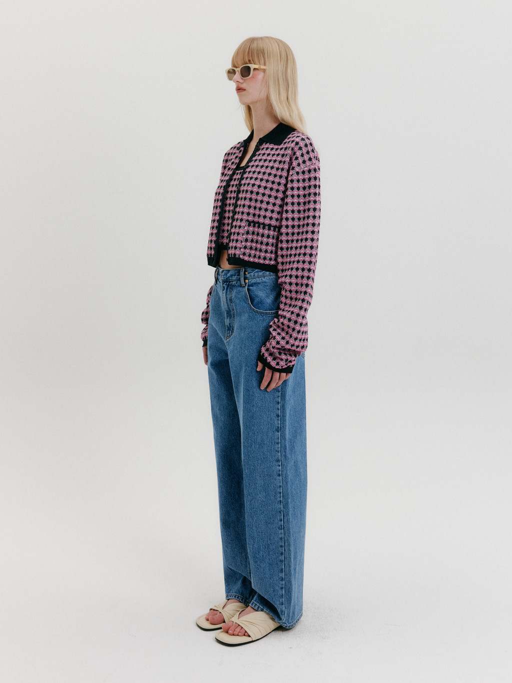 Check Knit Cardigan - Navy/Pink* : EENK SHOP
