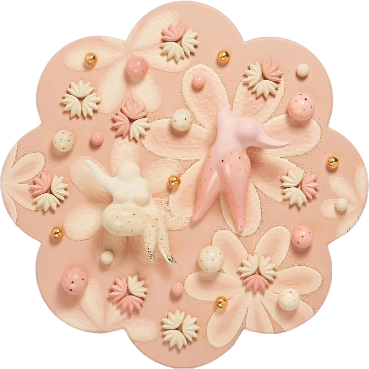 <br><b style="font-size:20px;">Pure land(flower)13</b><br>69 x 69 cm<br>Ceramic on wood<br>2024