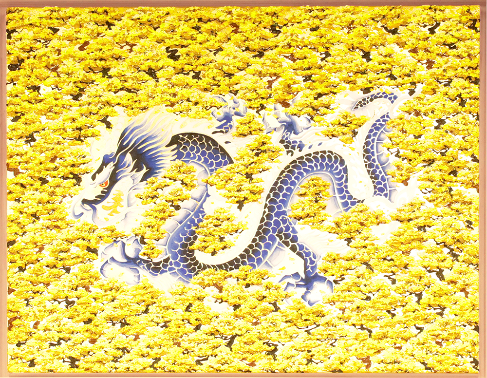 <br><b style="font-size:20px;">A GOLDEN FOREST(#4, 청룡)</b><br>72.7 x 60.6 cm<br>MIXED MEDIA ON CANVAS<br>2024