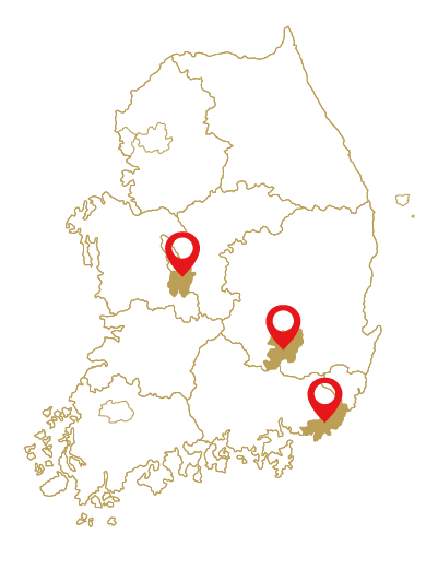 <alt=부산 동래점, 대구 반월당점, 대전 괴정점 보청기 센터 위치 지도>