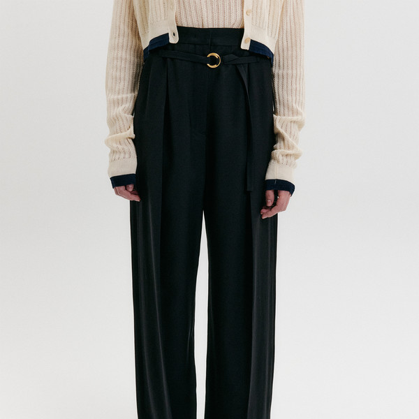 EENK BELTED TUCK PANTS インク ベルトタック パンツ BLACK Belted Tuck Pants - Black : EENK