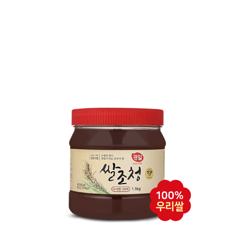<p style="margin-top:26px;"><span  style="text-align:left; font-size:20px;"><b>우리쌀 조청  </b></span><span style="text-align:right; color:#FF0000; font-size:20px;"><b>   1.5kg</b></span><br><span style="color:#666; font-size:14px;">국산쌀 95% / 국산엿기름 5%</span></p>