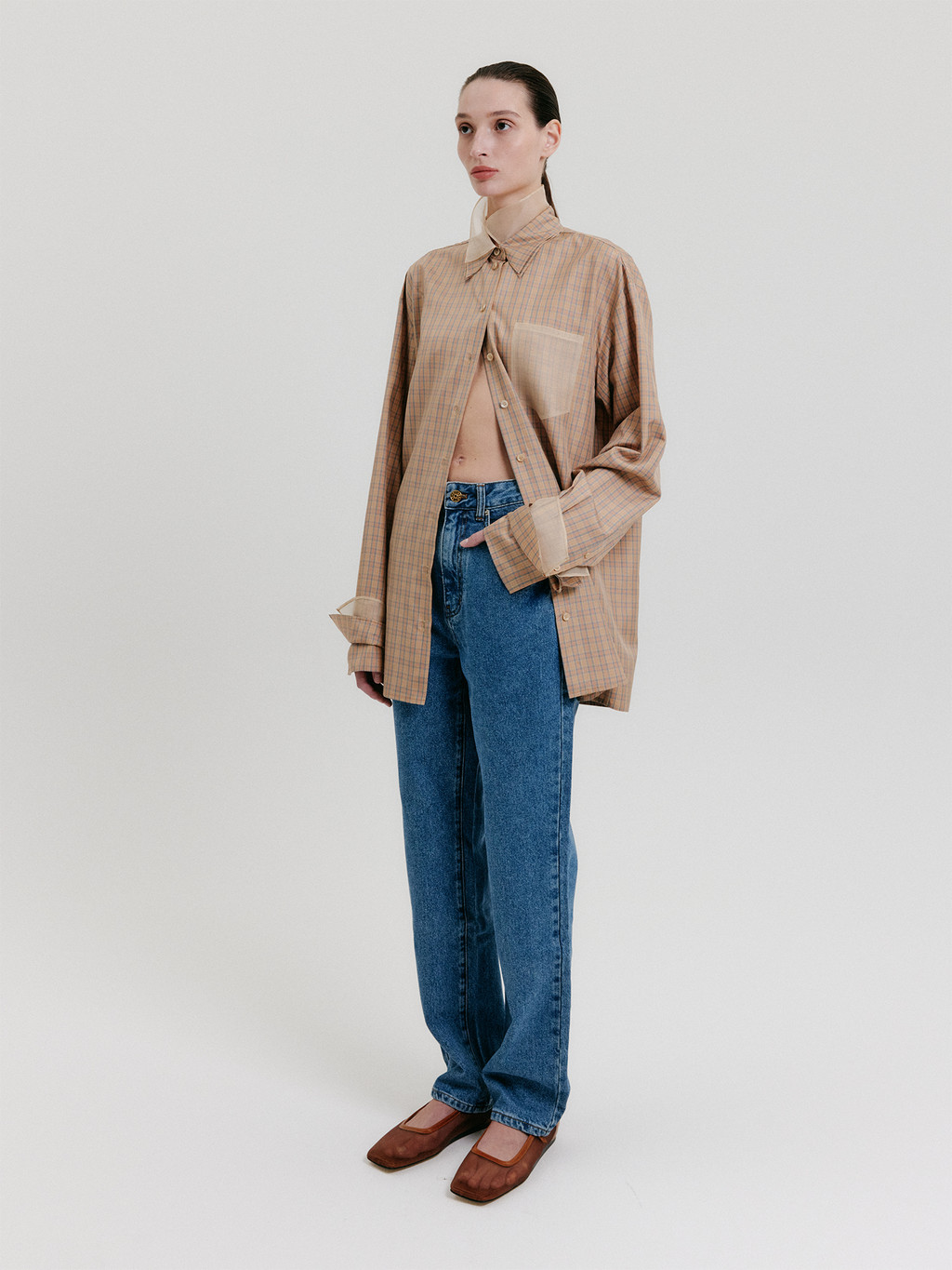 Organza Layerd Shirt - Beige : EENK SHOP