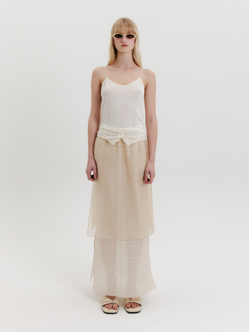 ★EENK★ Organza Layered Long Skirt Organza Layered Long Skirt - Cream : EENK SHOP