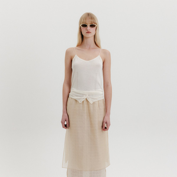 Organza Layered Long Skirt - Cream : EENK SHOP